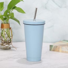 Straw Coffee Mugs Stainless Steel Thermos Tumbler Coffee Cup Vacuum Flask thermo Water Bottle Tea Mug with metal straw cups V1