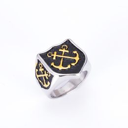 Cluster Rings Silver Colour Gold Men's Navy Nautical Sailor 316L Stainless Steel Anchor Ring1