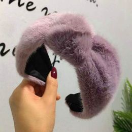 Autumn And Winter Artificial Rabbit Fur Knotted Headband Hair Ornaments Solid Colour Hairband Wide Brim Cute Headband