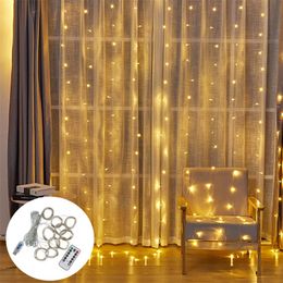 Christmas Lights Curtain Garland on The Window USB String Lights Fairy Festoon Remote Control Christmas Decorations for Home Y201020