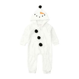 0-3Y Baby Boy Girl Snowman Hooded Jumpsuit Newborn Unisex Zipper Romper Long Sleeve Fleece Playsuit Warm Clothes G1221