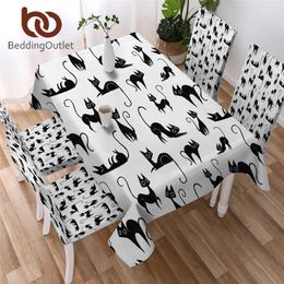 BeddingOutlet Cartoon Cats Tablecloth Waterproof Dinner Table Cloth Black and White Home Decoration Table Cover Washable Fashion T200707