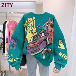 Fall Cartoon Hoodie Tops Thin Type Jumper Hoodie Autumn Winter Korea Fashion Laziness-Style Girl Sweatshirt 220217