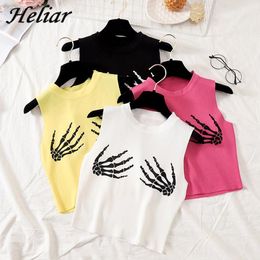 HELIAR Female Chic Cami Finger Bone 2019 Summer Crop Top Vest Personalise Tank Tops Femme Cotton Knitting Women loose Tank Tops T200706