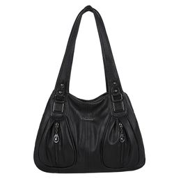 Schultertaschen 2021 Mode Frauen Leder Designer Schwarz Handtaschen Einfache Tasche Shopper Bag Qualität Weibliche Feste Farbe