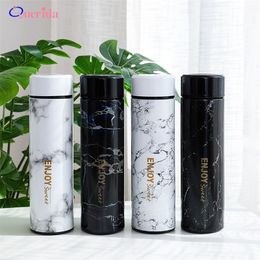 500ml Marble Texture Business Vacuum Flask Creative Stainless Steel Thermos Vacuum Bottle Tea Compartment Office Travel Mug Gift 201204