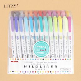 Japanese Zebra Mild Liner Double Headed Fluorescent Pen Set Creative Highlighters Drawing Marker Pen School Supplies 5/25Pcs/lot 201102