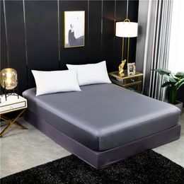 100% mulberry silk Fitted sheet four corners with an elastic band Mattress Cover 160x200cm solid color Bed Sheet Customizable 201113