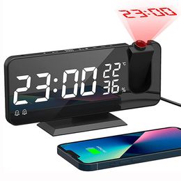 Digital Alarm Clock Celing Projection with USB Charger for Bedroom FM R Desktop Electronic 220311