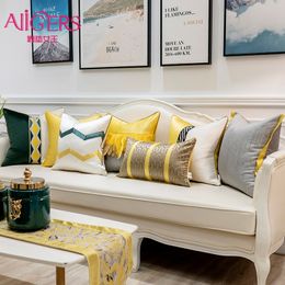 Avigers Luxury Gray White Yellow Feathers Patchwork Striped Cushion Covers Home Decorative Pillow Cases for Sofa Living Room 201123
