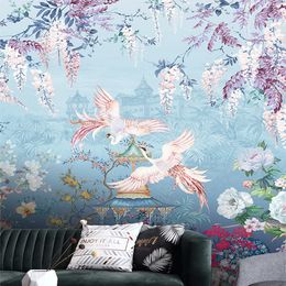 Custom Mural Wallpaper Chinese Style Hand-painted Flowers And Birds Oil Painting Frescoes Living Room Study Papel De Parede Sala