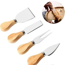 50sets Cheese Knife Set Oak Handle Knife Fork Shovel Kit Graters Baking Cheese Pizza Slicer Cutter Set #65121