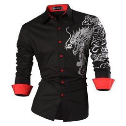 Sportrendy Men's Shirt Dress Casual Long Sleeve Slim Fit Fashion Dragon Stylish JZS041 LJ200925