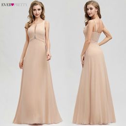 Ever Pretty Blush Long Prom Dresses A-Line O-Neck Sleeveless Ruched Crystal Elegant Evening Party Dresses Vestidos De Gala 2020