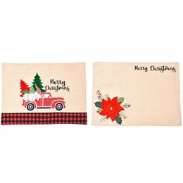 Christmas Holiday Placemats Embroidered Xmas Tree Red Truck Flower Heat Resistant and Washable Kitchen Table Decoration JK2011PH