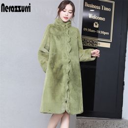 Nerazzurri winter Coloured faux fur coat women scallop trim Army green black fluffy jacket warm plus size furry fake fur jacket 201210