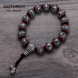 Tibetan Om Mani Padme Hum Bracelet Natural Lobular Red Sandalwood Inlaid 925 Sterling Silver Buddha Mantra For Men Women Lovers CX200613