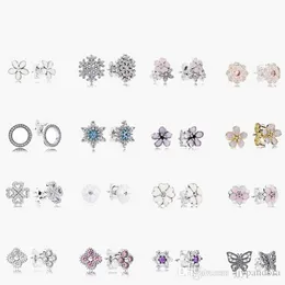 925 Sterling Silver stud Brand New Sparkling Double Hoop Earrings High Jewelry Flower Butterfly Ear Studs charm Beads Dust Bag Gifts fit Pandora Charm