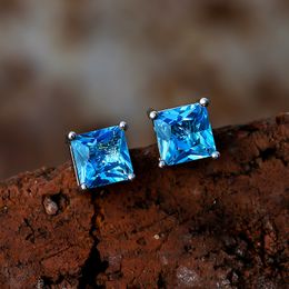 Fashion Earrings for Men Women 6mm Shiny Square CZ Diamond Stone Screwback Stud Earrings for Men Women Nice Gift