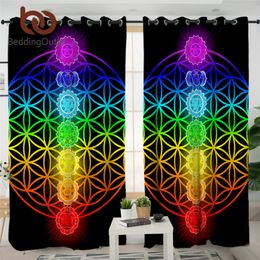 BeddingOutlet Chakra Window Curtains Zen Theme Blackout Curtain Colourful Bedroom Curtain Flower of Life Curtains For Bedroom LJ201224