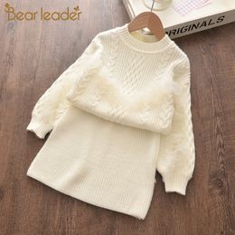 Bear Leader Winter Baby Girl Knitted Dress Warm Autumn Toddler Girls Ruffled Sleeve Sweater Dress Clothing Outfits Lace Dresses LJ200923