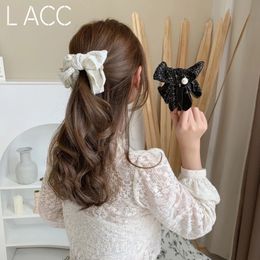 Sweet Japanese Lattice Big Bow Banana Clip Vertical Clip Horsetail Hair Clip Hair Clips Hair Accessories Headdress Female