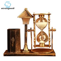 Strongwell European Retro Pen Holder Hourglass Multifunction Night Light Crafts Home Decoration Accessories Ornaments Desktop T200703