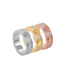 Fashion Classic Jewelry Love Band Rings Titanium Steel Full Diamond Women Ring Gifts Couples Valentine's Day Size (5 To 11)