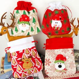 Christmas Gift Bags Cartoon Drawstring Santa Sacks Kids Candy Gift Wrap Party Favor Snowman Elk Santa 4 Designs YG822