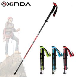 XINDA Folding Trekking Poles Carbon Fiber Ultralight Quick Lock Walking Stick Hiking Running Nordic Pole 220104