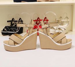 Designer-Famous Ladies sandals thick Bottom Wedge Sandal fashion Ankle Strap Women Pumps Party Dress shoes
