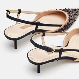 2022 Summer High Heel Sandal for Women Female Shoe Bling Bling High-heeled Girls Fashion Spring Comfort Stiletto Beige Pointed N