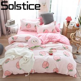 Solstice Home Textile Girl Kids Bedding Set Honey Peach Pink Duvet Cover Sheet Pillowcase Woman Adult Bed Linens King Queen Full 201021