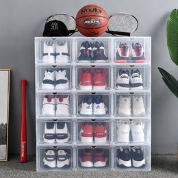 Verdicken Sie Kunststoff-Basketball-Fußball-Sport-Schuhe mit hohen Absätzen, staubdichte Aufbewahrungsboxen, transparente Sneaker-Box, stapelbare Kofferraum-Organizer-Box
