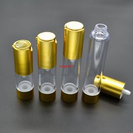 10pcs Plastic Emulsion Packaging Cosmetic Containers 20ml Airless Pump Bottle UV Gold Colour Rotary Head Empty Small Packing Tubeshipping