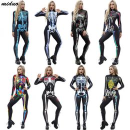 Women Halloween Skull Rompers Clothes Fashion Trend Sexy Long Sleeve Skinny Jumpsuits Designer Female New 3D Festival Funny Game Jumpsuits