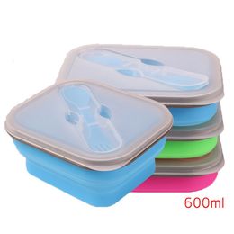 600ml Silicone Collapsible Lunch Box Set Portable Bento Boxes Bowl Folding Picnic Storage Container Lunchbox With Spoon