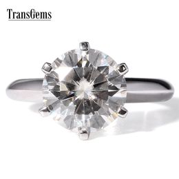 Transgems 14k White Gold Centre 4ct Carat Diameter 10mm F Colour Engagement Ring For Women Classic Wedding Ring Y200620