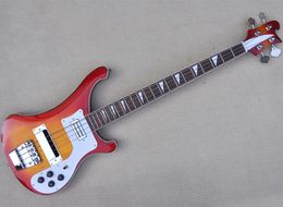 4 Strings Cherry Sunburst Electric Bass Guitar with Rosewood Fretboard,White Pickguard,Can be Customised