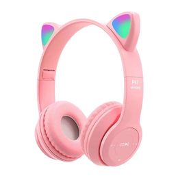 New LED Cat cell phone earphones Wireless Headsets Foldable Bluetooth 5.0 Noise Cancellation Gift Headset With Mic Support TF Card