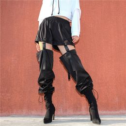 Female summer Capris fashion personality overalls sexy patchwork cropped pants solid color backpack buckle autumn casual trouser