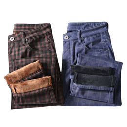 INVERNO QUENTE LÃ Masculina Calças Casuais Clássico Xadrez Cor Sólida Alta Qualiidade 98% Algodão Coreano Estilo Terno Calças Masculinas Bottoms