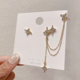 S1985 Fashion Jewelry S925 Silver Post Shining Star Earrings Irregular Star Ear-hook Tassel Stud Earrings