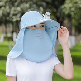 Cycling Caps & Masks Summer Detachable Outdoor Anti-Sun Cap Neck Face Flap Wide Brim Hat With Fan Adjustable Wind Force