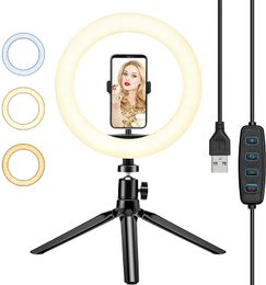vlog tripod Canada - LED Selfie Ring Light: 7.9" Small Tripod Stand Phone Holder Kit YouTube Video iPhone Ipad Photography Photo Vlog Makeup Dimmable
