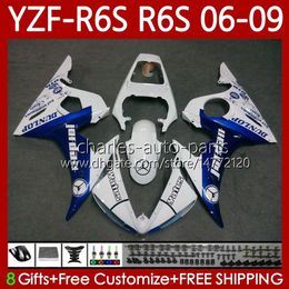 Motorcycle Bodywork For YAMAHA YZF600 YZF R6 S 600 CC YZF-R6S 06 07 08 09 Bodys 96No.109 YZF R6S 600CC YZFR6S White blue 2006 2007 2008 2009 YZF-600 06-09 OEM Fairing Kit