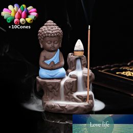 With 10Cones The Little Monk Censer Creative Home Decor Small Buddha Incense Holder Backflow Incense Burner Use In Home Teahouse