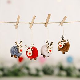 Cute Felt Wooden Elk Christmas Tree Decorations Hanging Pendant Deer Craft Ornament Christmas Decorations for Home New Year JK2010XB