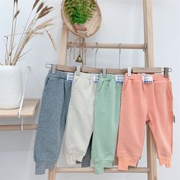 Korean style children Spring solid Colour sweatpants boys girls candy Colour appliques cotton trousers LJ201019