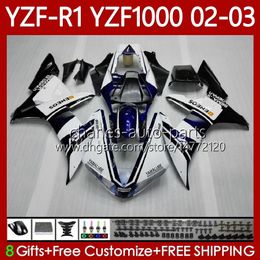 Motorcycle Bodys For YAMAHA YZF R 1 1000 CC YZF-R1 YZF-1000 00-03 Bodywork 90No.10 1000CC YZF R1 YZFR1 02 03 00 01 YZF1000 2002 2003 2000 2001 OEM Fairing Kit black white blk